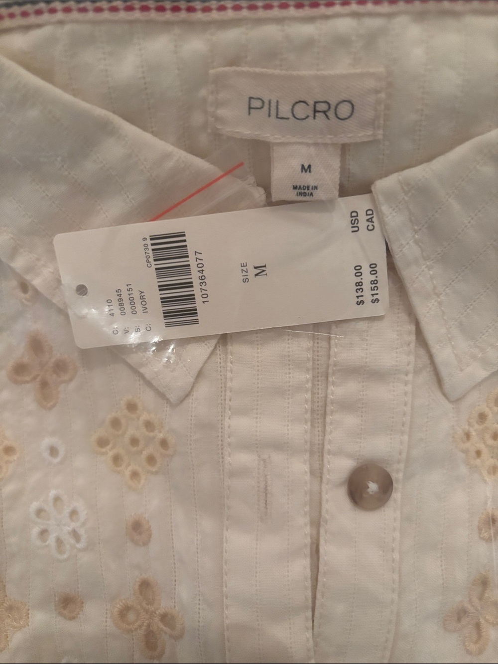 Pilcro Cream Eyelet Puff-Sleeve Button-Down Shirt - Picture 5 of 5